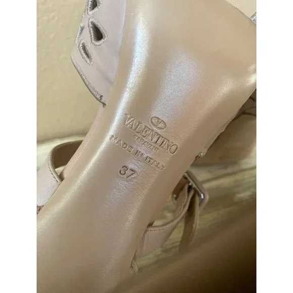 Valentino Garavani Nude Laser Cut Mary Jane Peep Toe Heels Sz 37 Made in Italy - Picture 7 of 14